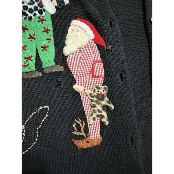 Christmas Sweater Santa Claus Susan Bristol Sz M Cowboy Pajamas Embellished VTG - Picture 11 of 16